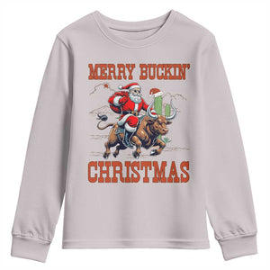 Western Black Santa Merry Buckin Christmas Youth Sweatshirt Funny Rodeo TS12 Ice Gray Print Your Wear