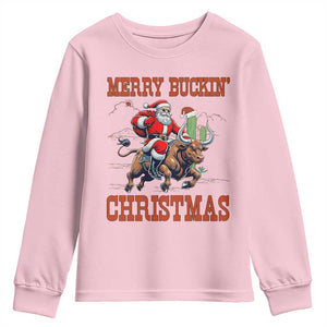 Western Black Santa Merry Buckin Christmas Youth Sweatshirt Funny Rodeo TS12 Light Pink Print Your Wear