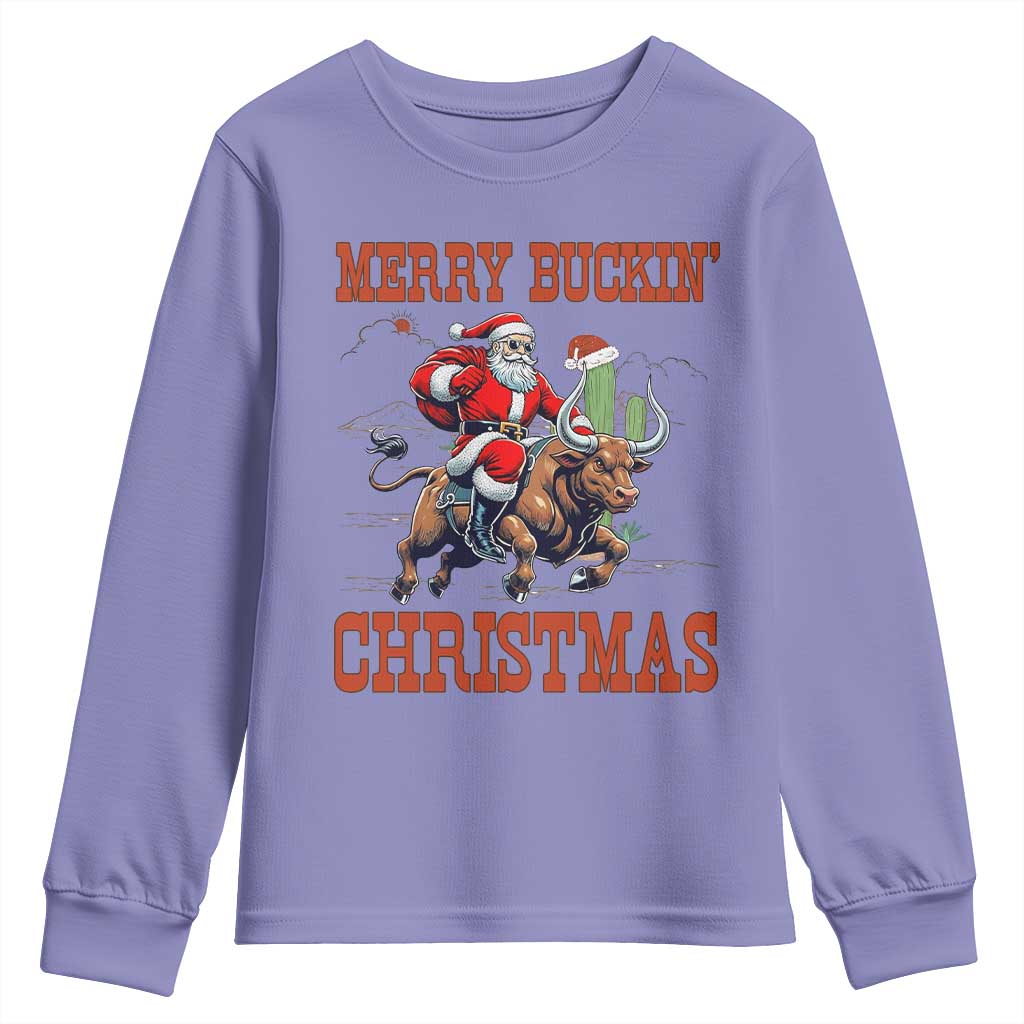 Western Black Santa Merry Buckin Christmas Youth Sweatshirt Funny Rodeo TS12 Violet Print Your Wear