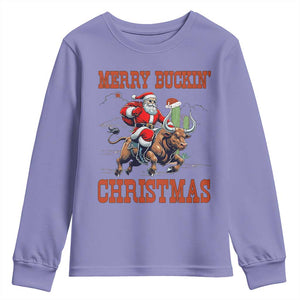Western Black Santa Merry Buckin Christmas Youth Sweatshirt Funny Rodeo TS12 Violet Print Your Wear