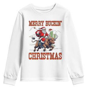 Western Black Santa Merry Buckin Christmas Youth Sweatshirt Funny Rodeo TS12 White Print Your Wear