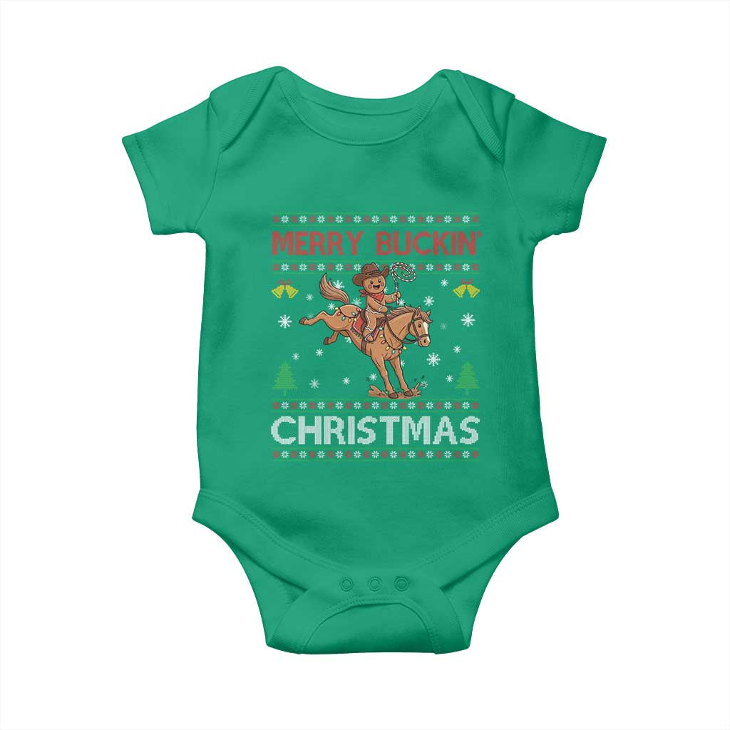 Funny Gingerbread Man Horse Rider Baby Onesie Merry Buckin Christmas Gift TS12 Irish Green Print Your Wear