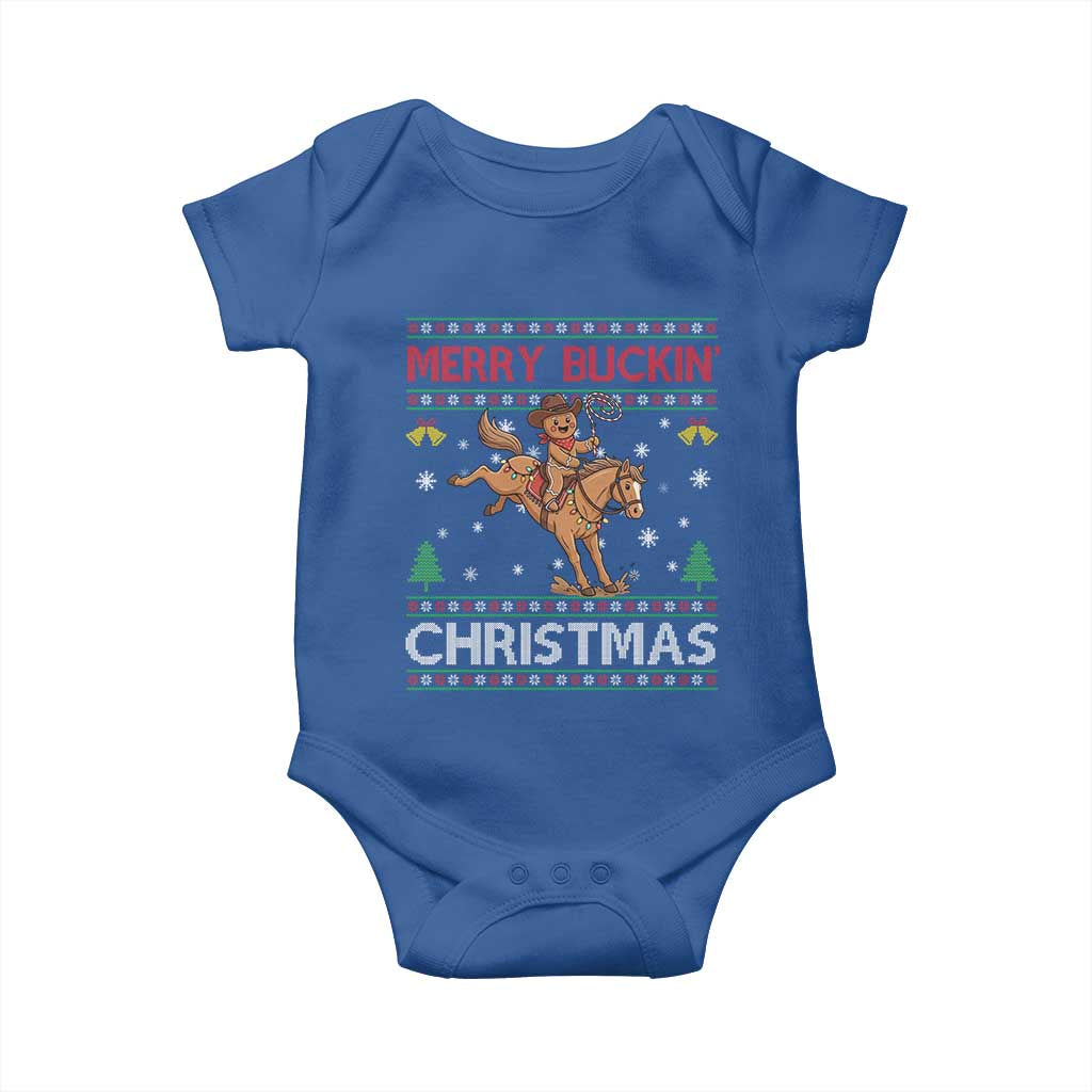 Funny Gingerbread Man Horse Rider Baby Onesie Merry Buckin Christmas Gift TS12 Royal Blue Print Your Wear
