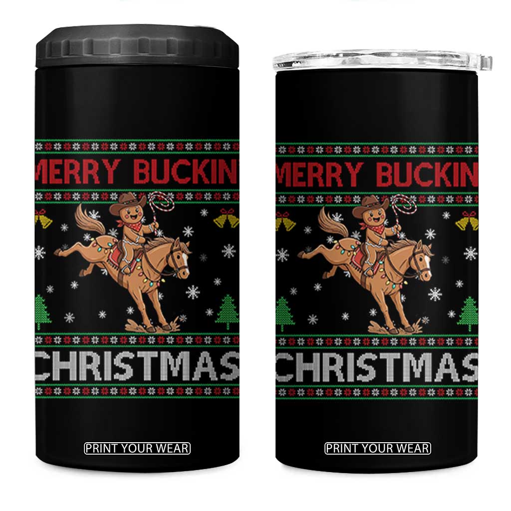 Funny Gingerbread Man Horse Rider 4 in 1 Can Cooler Tumbler Merry Buckin Christmas Gift TS12 One Size: 16 oz Black Print Your Wear