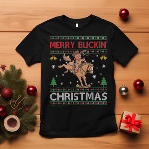 Funny Gingerbread Man Horse Rider T Shirt Merry Buckin Christmas Gift TS12 Black Print Your Wear