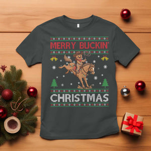 Funny Gingerbread Man Horse Rider T Shirt Merry Buckin Christmas Gift TS12 Dark Heather Print Your Wear
