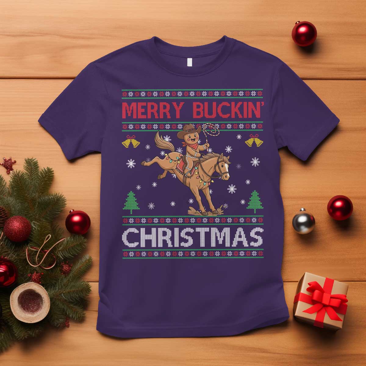 Funny Gingerbread Man Horse Rider T Shirt Merry Buckin Christmas Gift TS12 Purple Print Your Wear