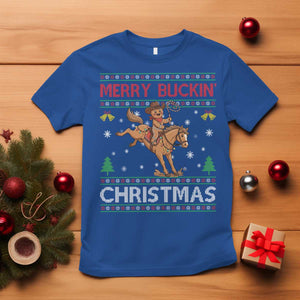 Funny Gingerbread Man Horse Rider T Shirt Merry Buckin Christmas Gift TS12 Royal Blue Print Your Wear