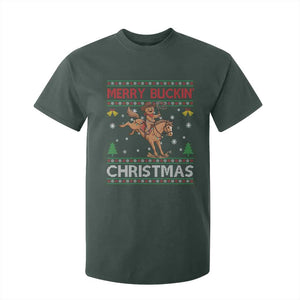 Funny Gingerbread Man Horse Rider T Shirt For Kid Merry Buckin Christmas Gift TS12 Dark Forest Green Print Your Wear
