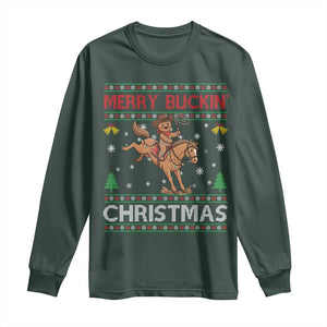 Funny Gingerbread Man Horse Rider Long Sleeve Shirt Merry Buckin Christmas Gift TS12 Dark Forest Green Print Your Wear