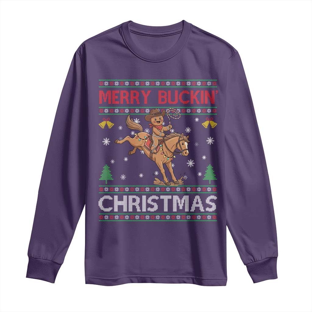 Funny Gingerbread Man Horse Rider Long Sleeve Shirt Merry Buckin Christmas Gift TS12 Purple Print Your Wear