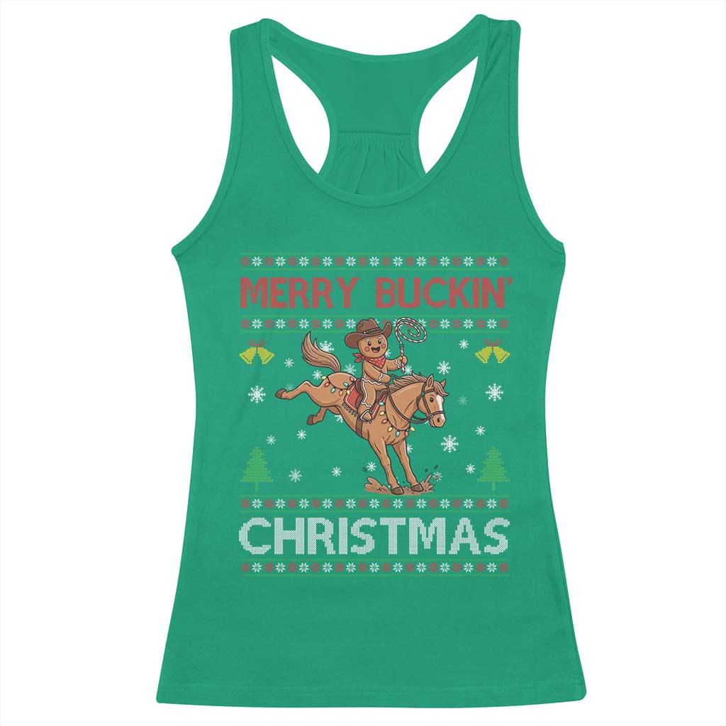 Funny Gingerbread Man Horse Rider Racerback Tank Top Merry Buckin Christmas Gift TS12 Irish Green Print Your Wear