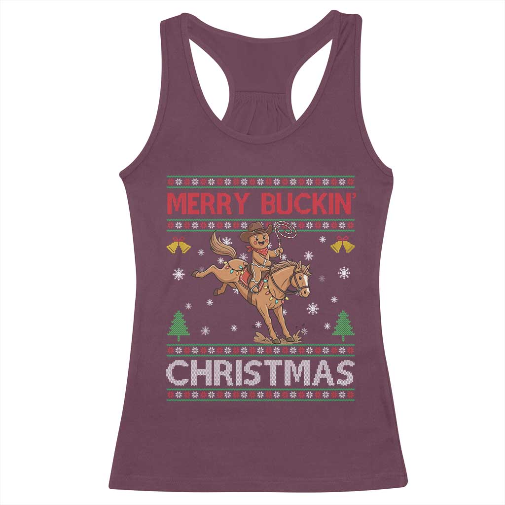 Funny Gingerbread Man Horse Rider Racerback Tank Top Merry Buckin Christmas Gift TS12 Maroon Print Your Wear
