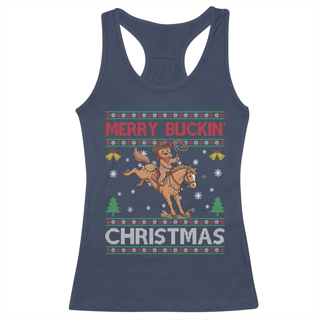 Funny Gingerbread Man Horse Rider Racerback Tank Top Merry Buckin Christmas Gift TS12 Navy Print Your Wear