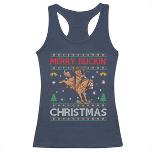 Funny Gingerbread Man Horse Rider Racerback Tank Top Merry Buckin Christmas Gift TS12 Navy Print Your Wear