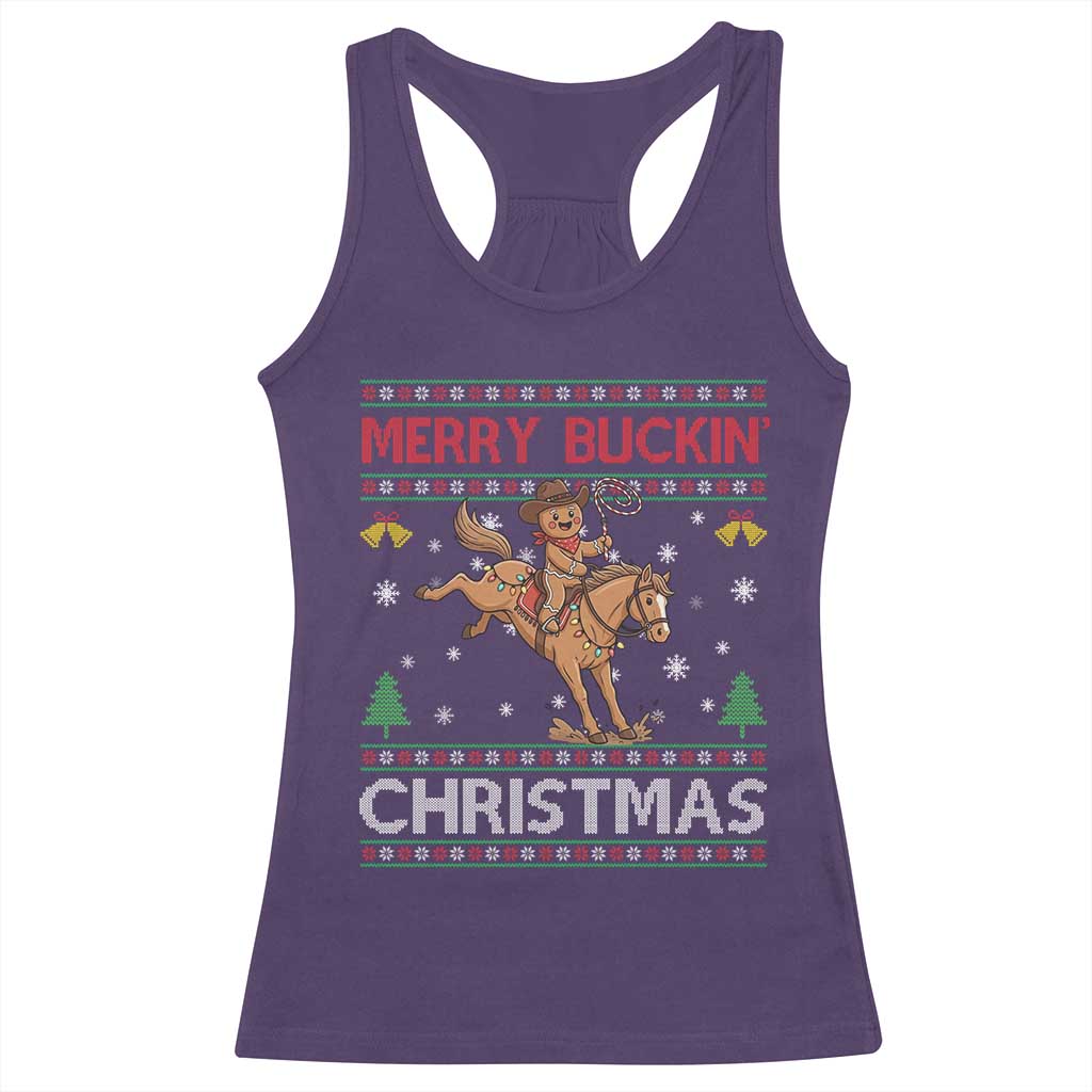 Funny Gingerbread Man Horse Rider Racerback Tank Top Merry Buckin Christmas Gift TS12 Purple Print Your Wear
