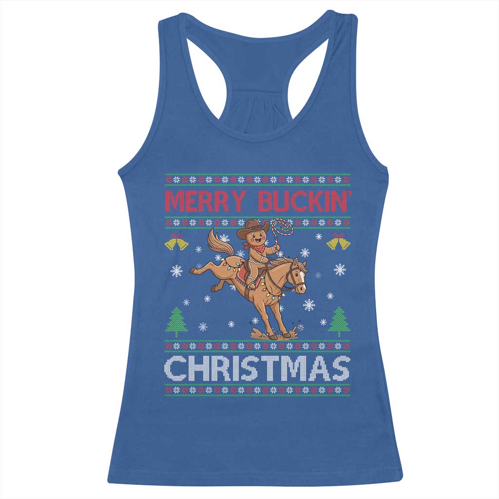 Funny Gingerbread Man Horse Rider Racerback Tank Top Merry Buckin Christmas Gift TS12 Royal Blue Print Your Wear