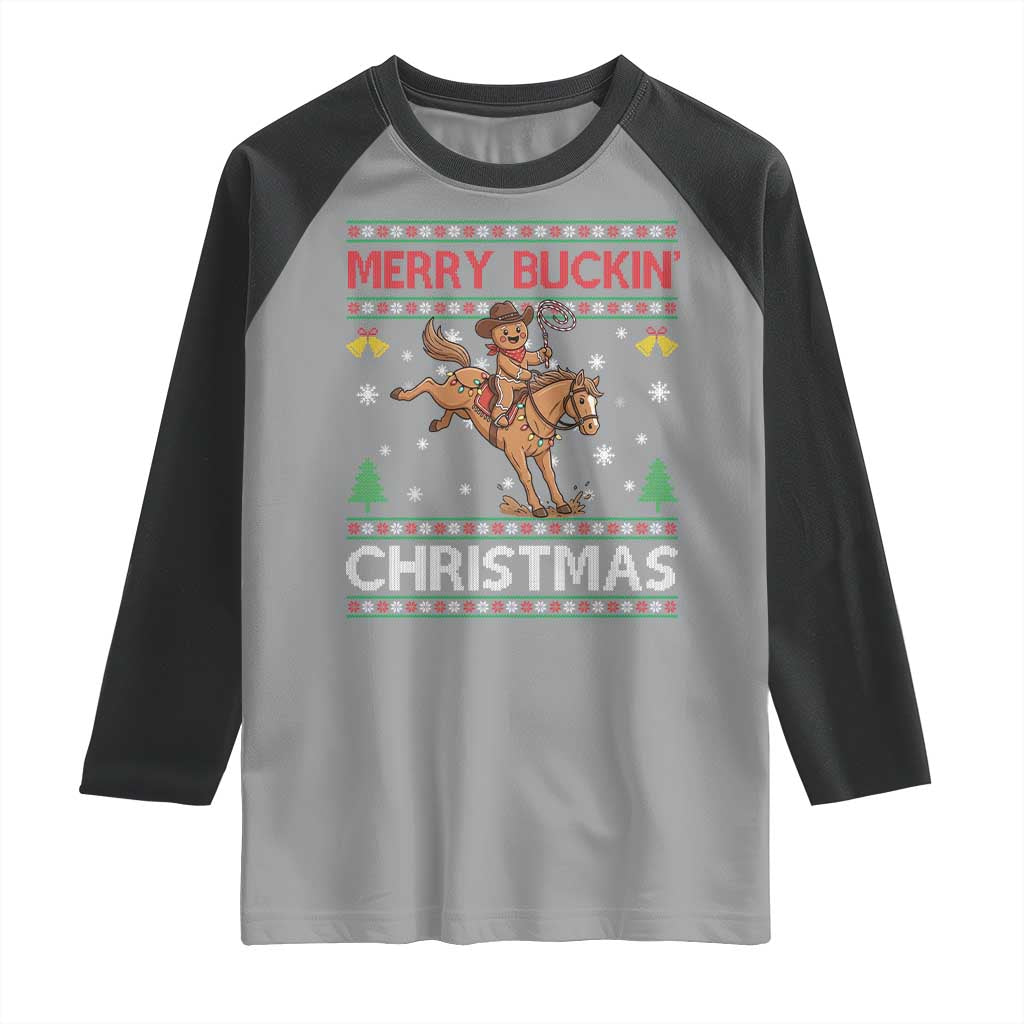 Funny Gingerbread Man Horse Rider Raglan Shirt Merry Buckin Christmas Gift TS12 Sport Gray Black Print Your Wear