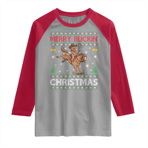 Funny Gingerbread Man Horse Rider Raglan Shirt Merry Buckin Christmas Gift TS12 Sport Gray Red Print Your Wear