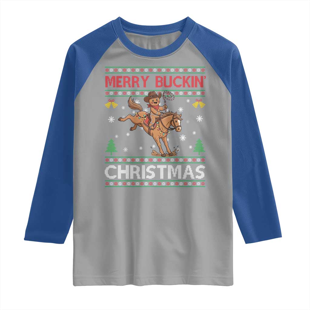 Funny Gingerbread Man Horse Rider Raglan Shirt Merry Buckin Christmas Gift TS12 Sport Gray Royal Print Your Wear