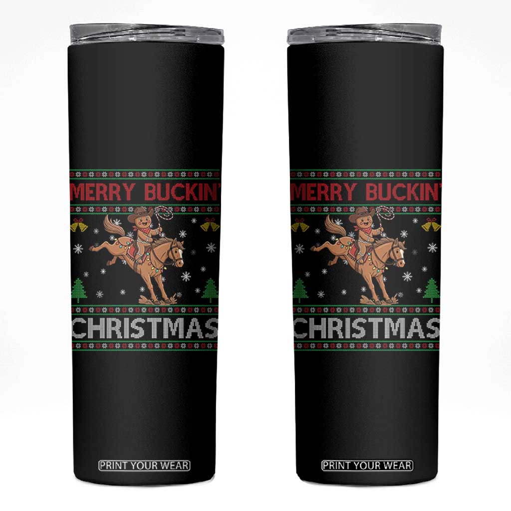 Funny Gingerbread Man Horse Rider Skinny Tumbler Merry Buckin Christmas Gift TS12 Black Print Your Wear