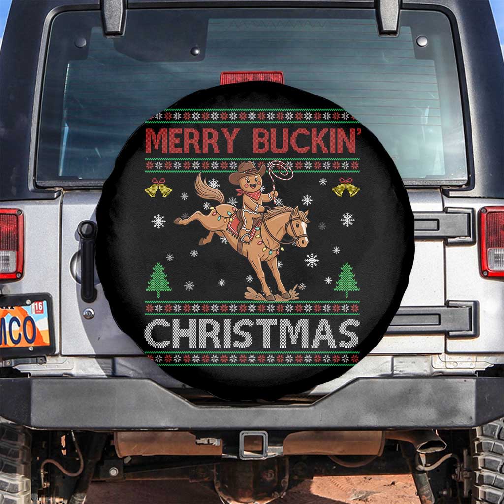 Funny Gingerbread Man Horse Rider Spare Tire Cover Merry Buckin Christmas Gift TS12 No hole Black Print Your Wear