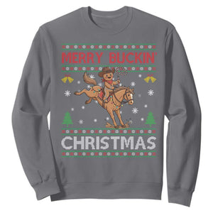 Funny Gingerbread Man Horse Rider Sweatshirt Merry Buckin Christmas Gift TS12 Charcoal Print Your Wear