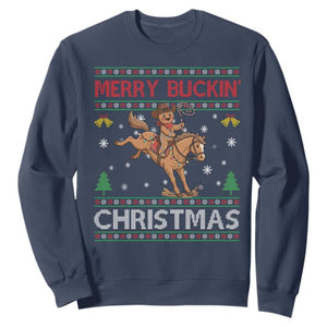 Funny Gingerbread Man Horse Rider Sweatshirt Merry Buckin Christmas Gift TS12 Navy Print Your Wear
