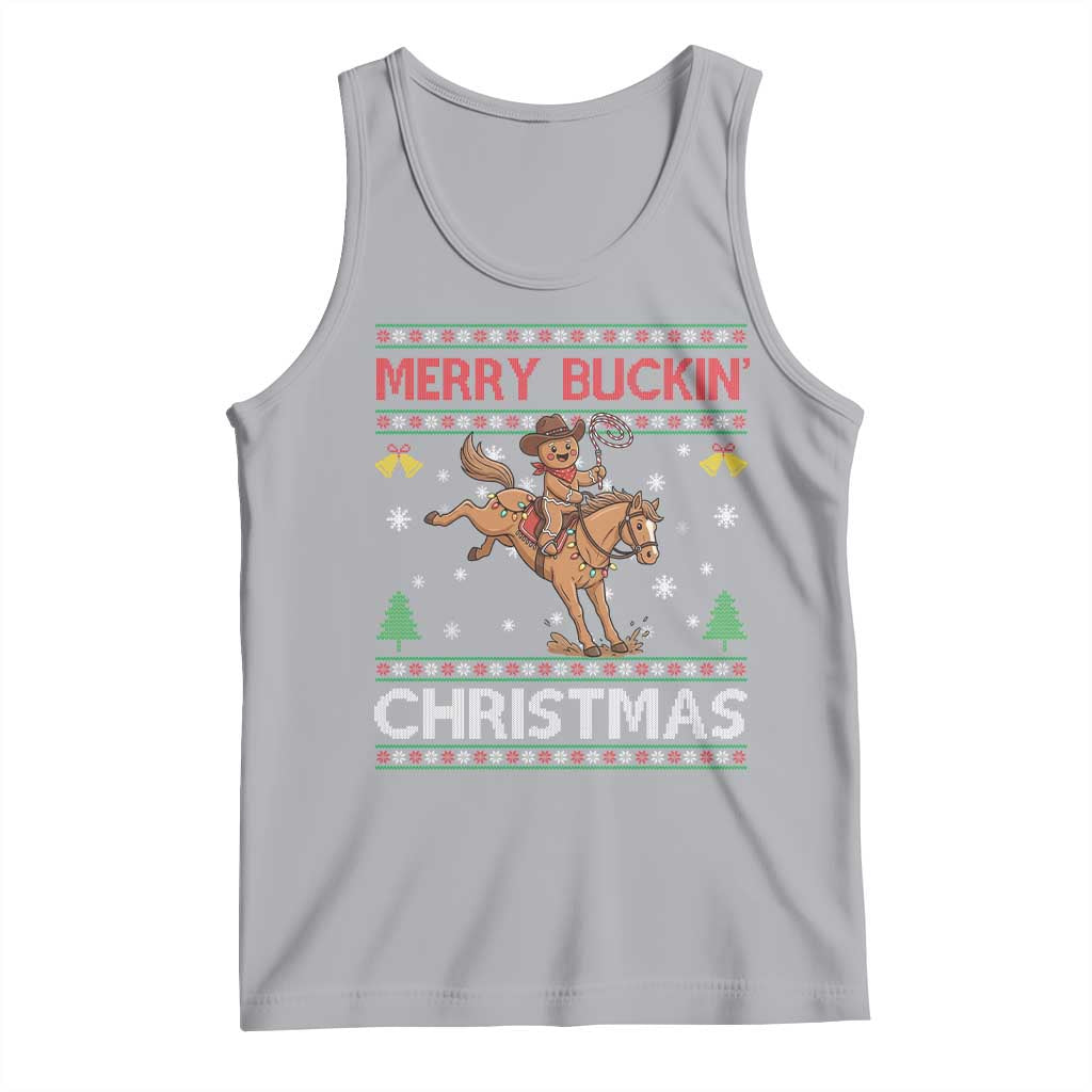 Funny Gingerbread Man Horse Rider Tank Top Merry Buckin Christmas Gift TS12 Athletic Heather Print Your Wear