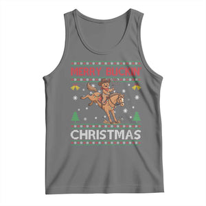 Funny Gingerbread Man Horse Rider Tank Top Merry Buckin Christmas Gift TS12 Black Heather Print Your Wear
