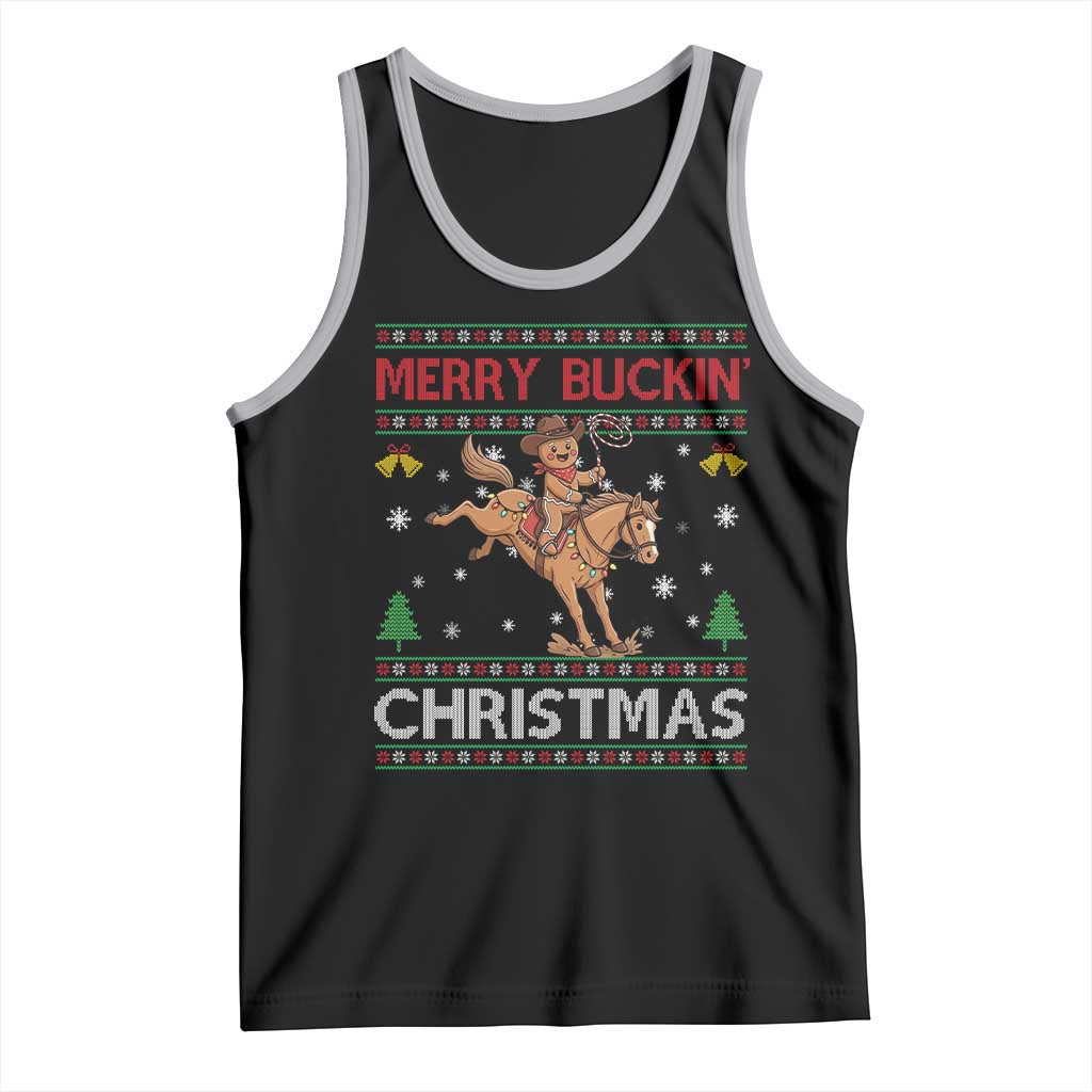 Funny Gingerbread Man Horse Rider Tank Top Merry Buckin Christmas Gift TS12 Black Athletic Heather Print Your Wear