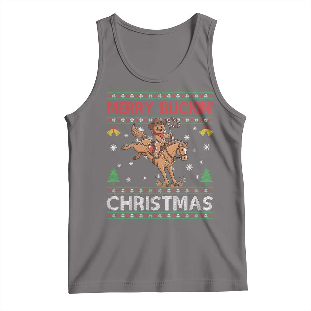 Funny Gingerbread Man Horse Rider Tank Top Merry Buckin Christmas Gift TS12 Deep Heather Print Your Wear