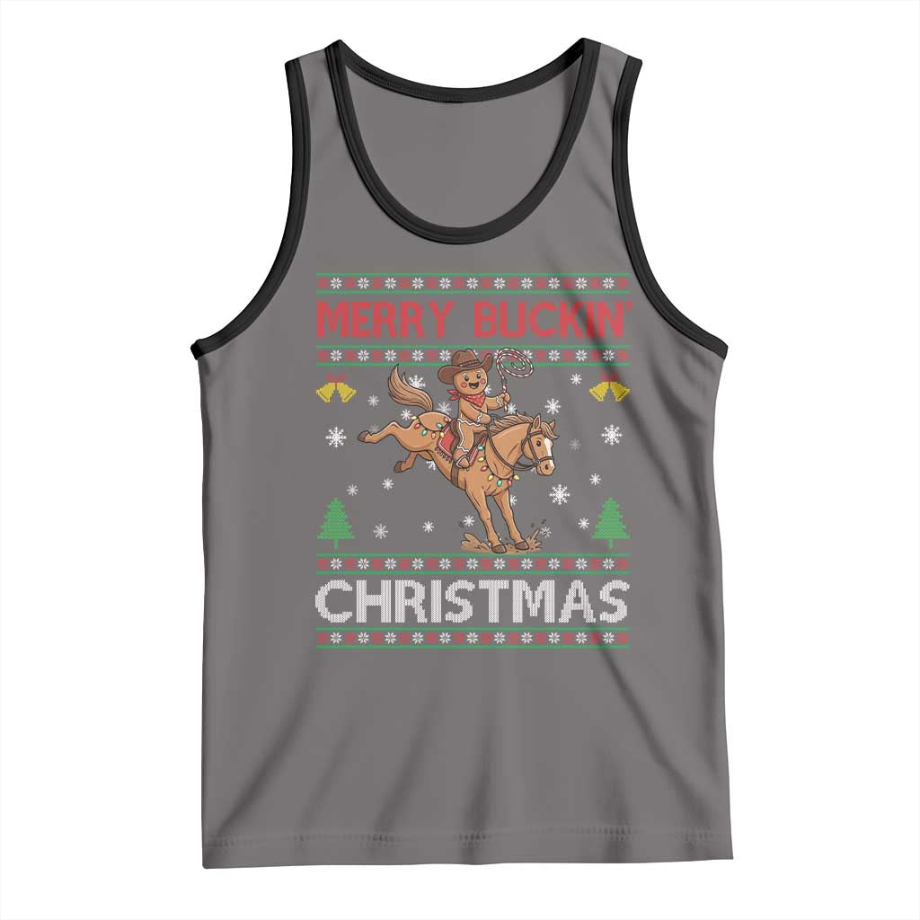 Funny Gingerbread Man Horse Rider Tank Top Merry Buckin Christmas Gift TS12 Deep Heather Black Print Your Wear