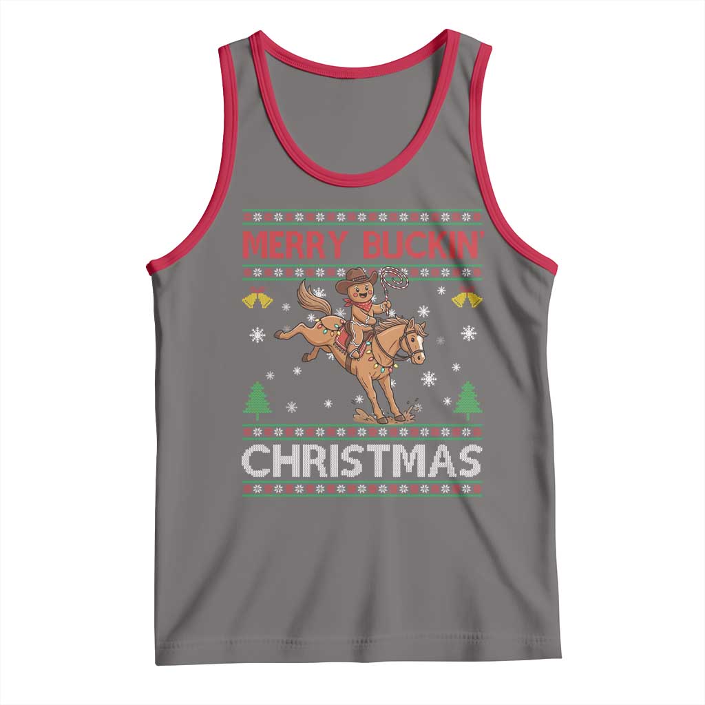 Funny Gingerbread Man Horse Rider Tank Top Merry Buckin Christmas Gift TS12 Deep Heather Red Print Your Wear
