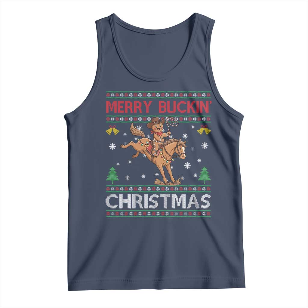 Funny Gingerbread Man Horse Rider Tank Top Merry Buckin Christmas Gift TS12 Navy Print Your Wear