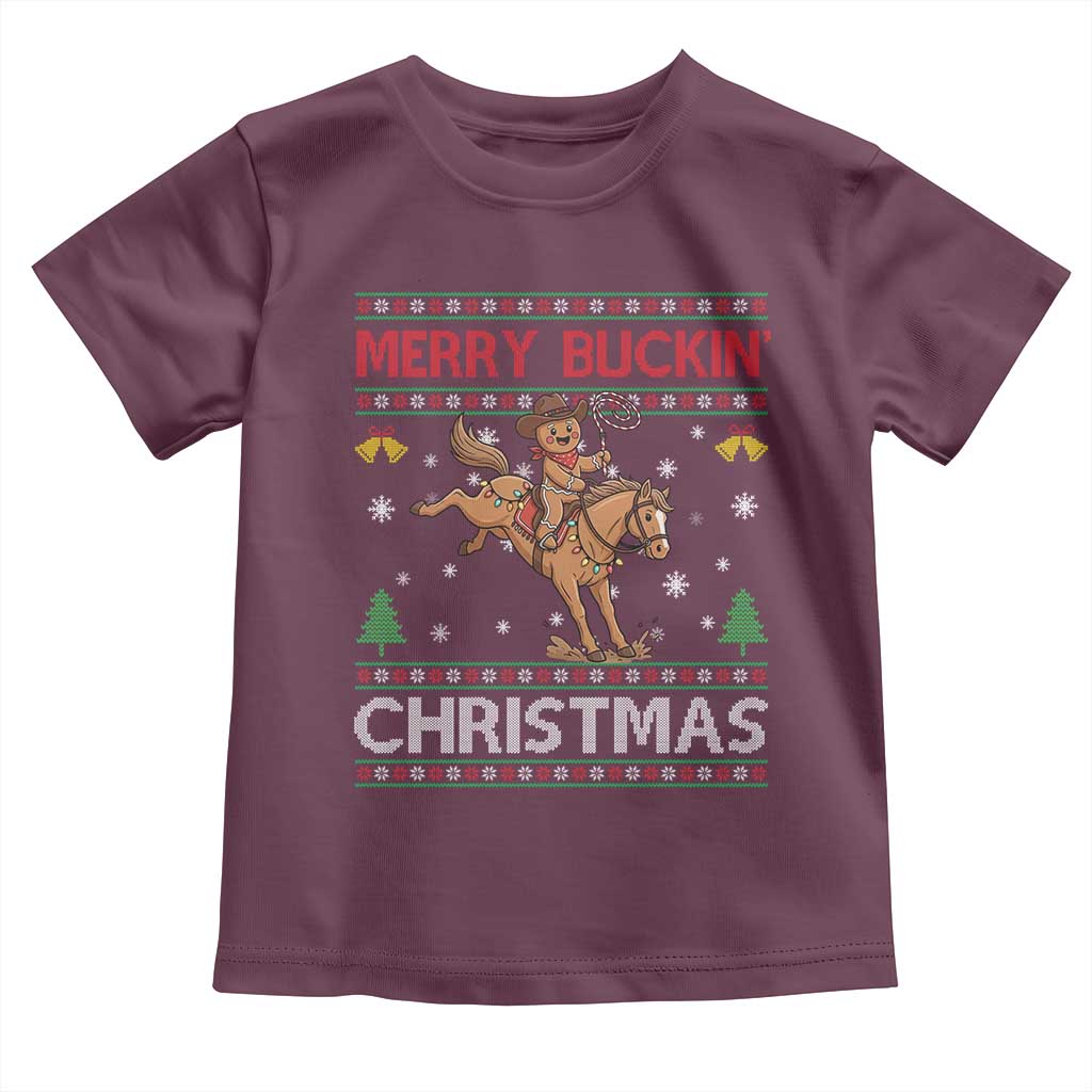 Funny Gingerbread Man Horse Rider Toddler T Shirt Merry Buckin Christmas Gift TS12 Maroon Print Your Wear
