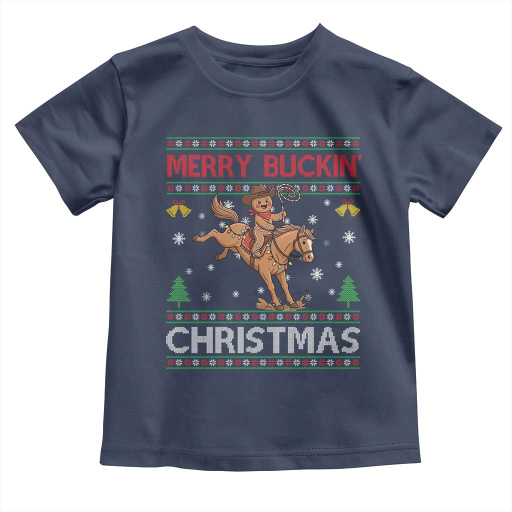 Funny Gingerbread Man Horse Rider Toddler T Shirt Merry Buckin Christmas Gift TS12 Navy Print Your Wear
