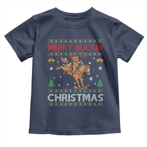 Funny Gingerbread Man Horse Rider Toddler T Shirt Merry Buckin Christmas Gift TS12 Navy Print Your Wear