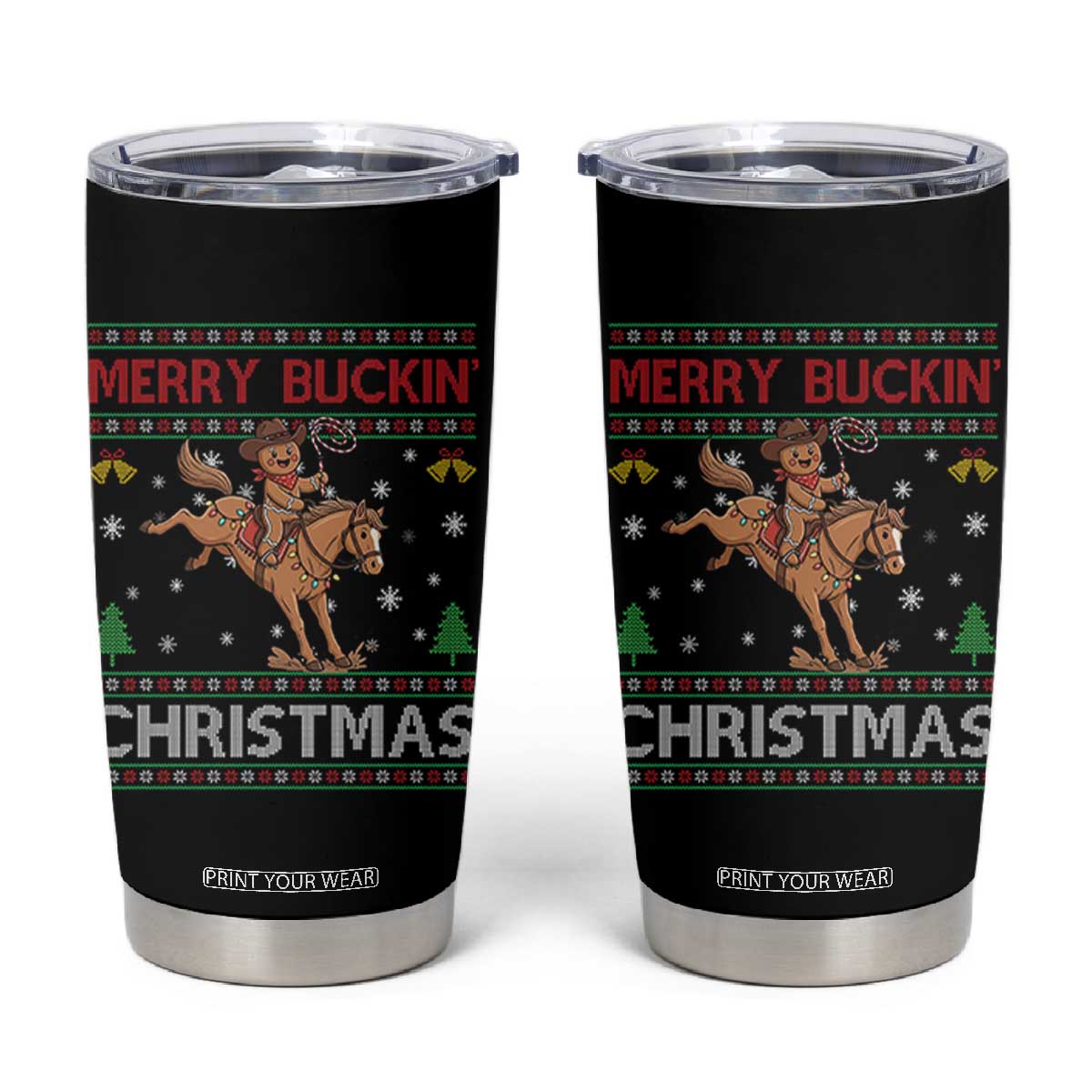 Funny Gingerbread Man Horse Rider Tumbler Cup Merry Buckin Christmas Gift TS12 Black Print Your Wear
