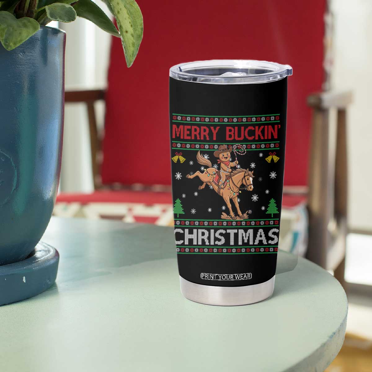 Funny Gingerbread Man Horse Rider Tumbler Cup Merry Buckin Christmas Gift TS12 Print Your Wear