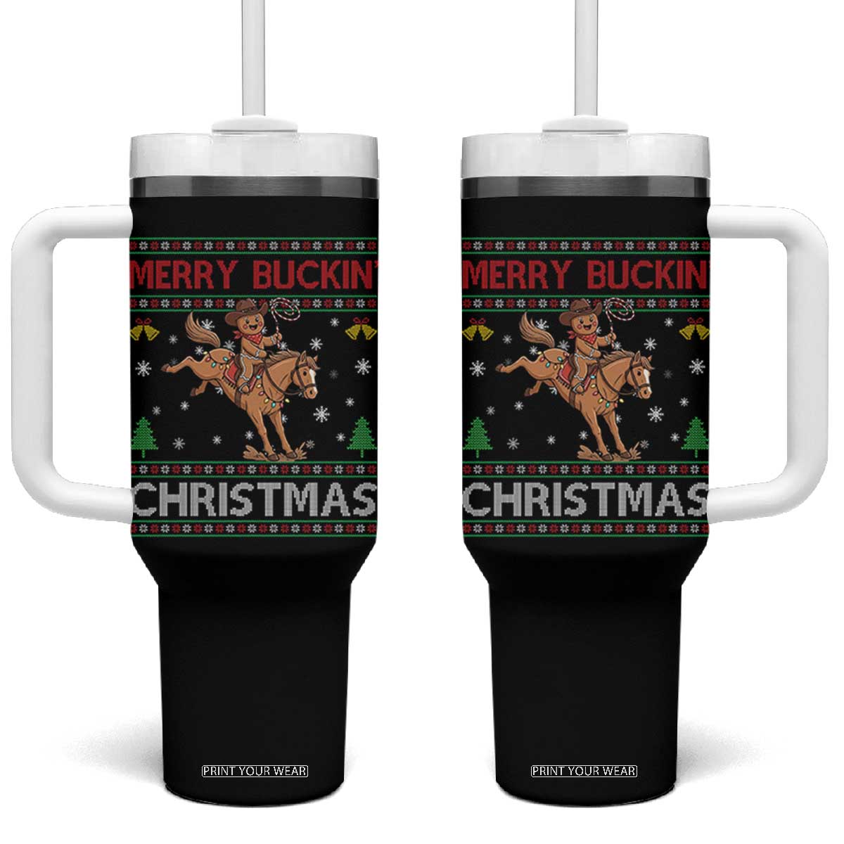 Funny Gingerbread Man Horse Rider Tumbler With Handle Merry Buckin Christmas Gift TS12 One Size: 40 oz Black Print Your Wear