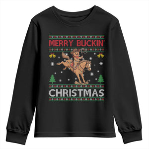 Funny Gingerbread Man Horse Rider Youth Sweatshirt Merry Buckin Christmas Gift TS12 Black Print Your Wear