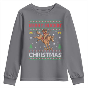 Funny Gingerbread Man Horse Rider Youth Sweatshirt Merry Buckin Christmas Gift TS12 Charcoal Print Your Wear