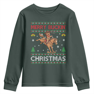 Funny Gingerbread Man Horse Rider Youth Sweatshirt Merry Buckin Christmas Gift TS12 Dark Forest Green Print Your Wear