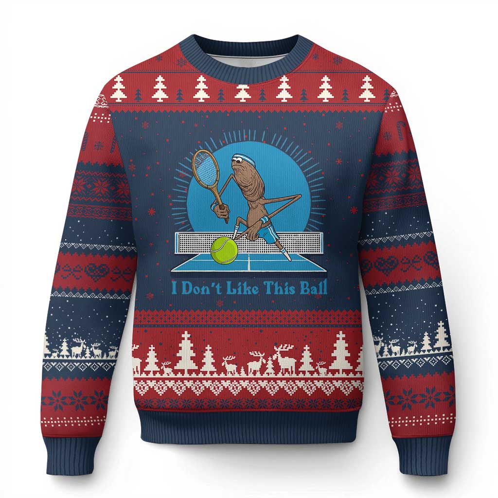 I Do Not Like This Ball Ugly Christmas Sweater Funny Marcus The Worm Tennis Meme TS12 Navy Red Print Your Wear
