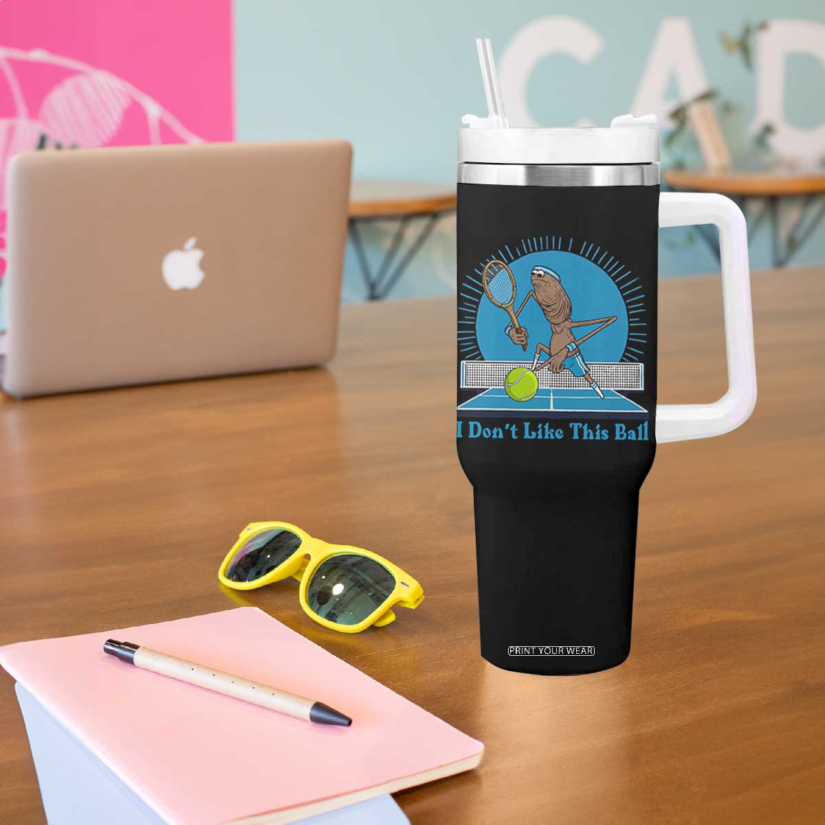 I Do Not Like This Ball Tumbler With Handle Funny Marcus The Worm Tennis Meme TS12 Print Your Wear