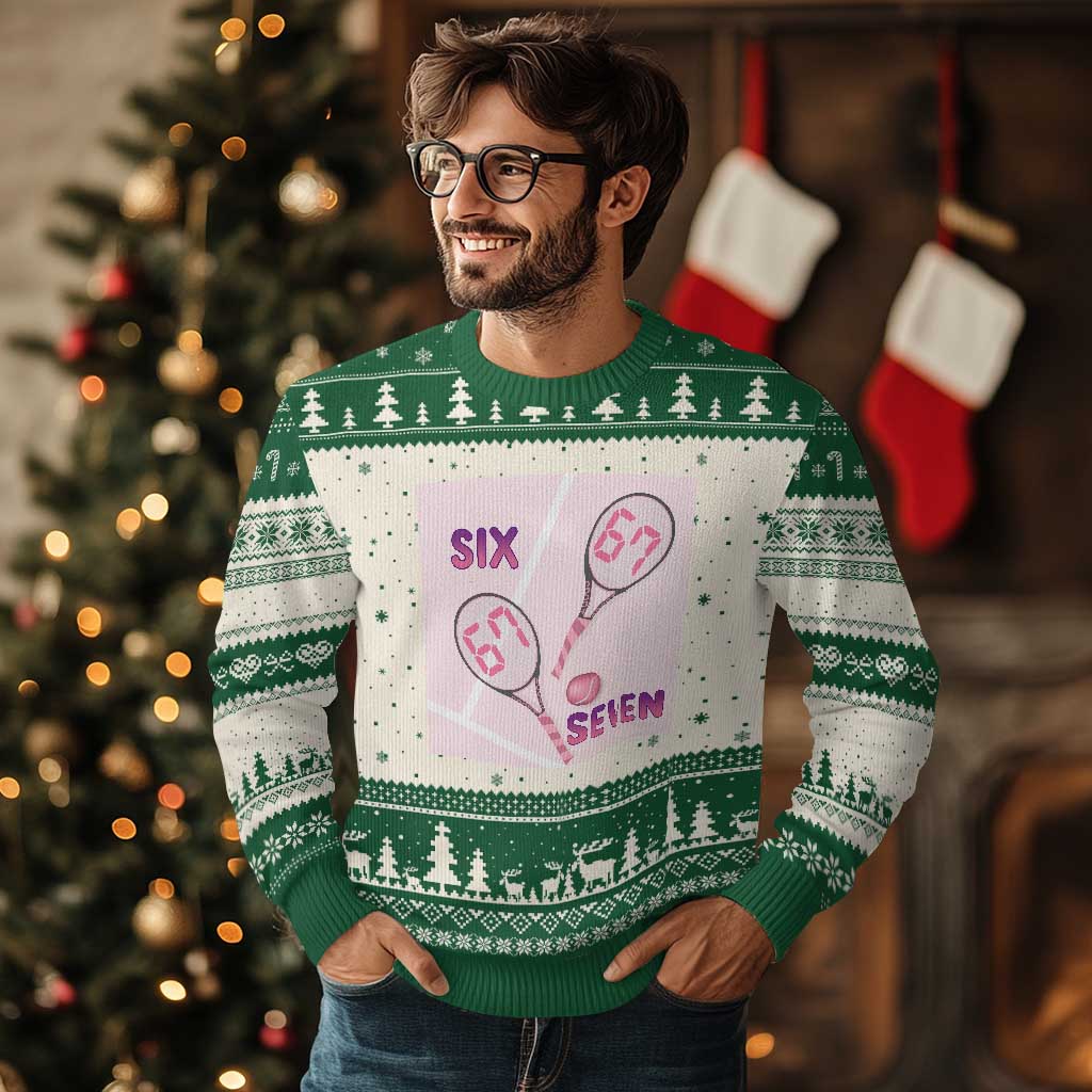 Funny Six Seven Tennis Meme Ugly Christmas Sweater Valentine For Women TS12 Beige Green Print Your Wear