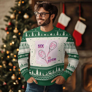 Funny Six Seven Tennis Meme Ugly Christmas Sweater Valentine For Women TS12 Beige Green Print Your Wear