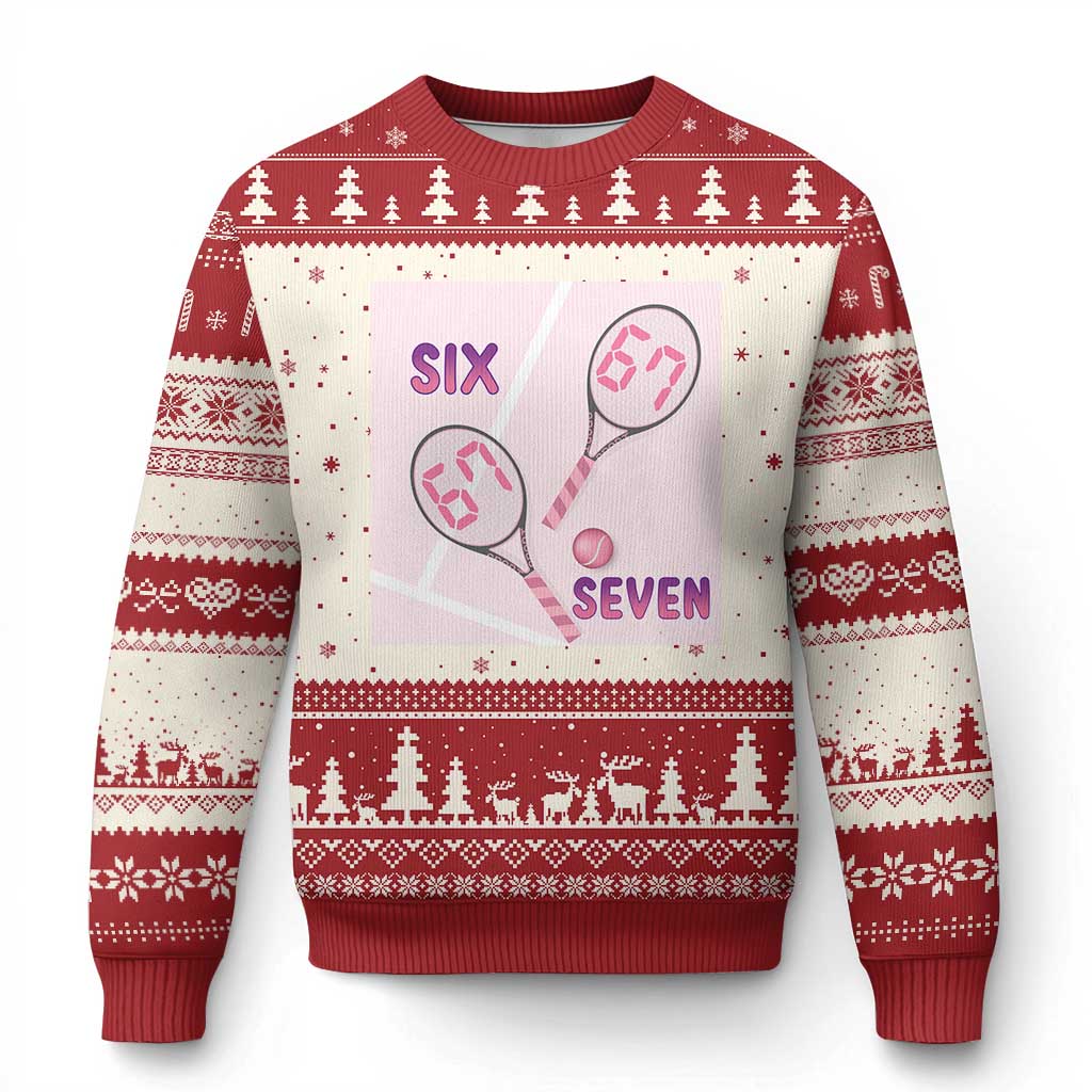 Funny Six Seven Tennis Meme Ugly Christmas Sweater Valentine For Women TS12 Beige Red Print Your Wear