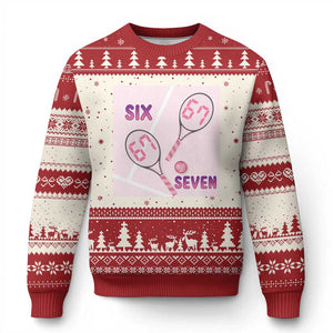 Funny Six Seven Tennis Meme Ugly Christmas Sweater Valentine For Women TS12 Beige Red Print Your Wear
